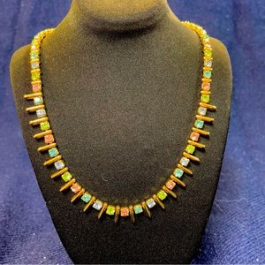 Gold and colored gem stones necklace